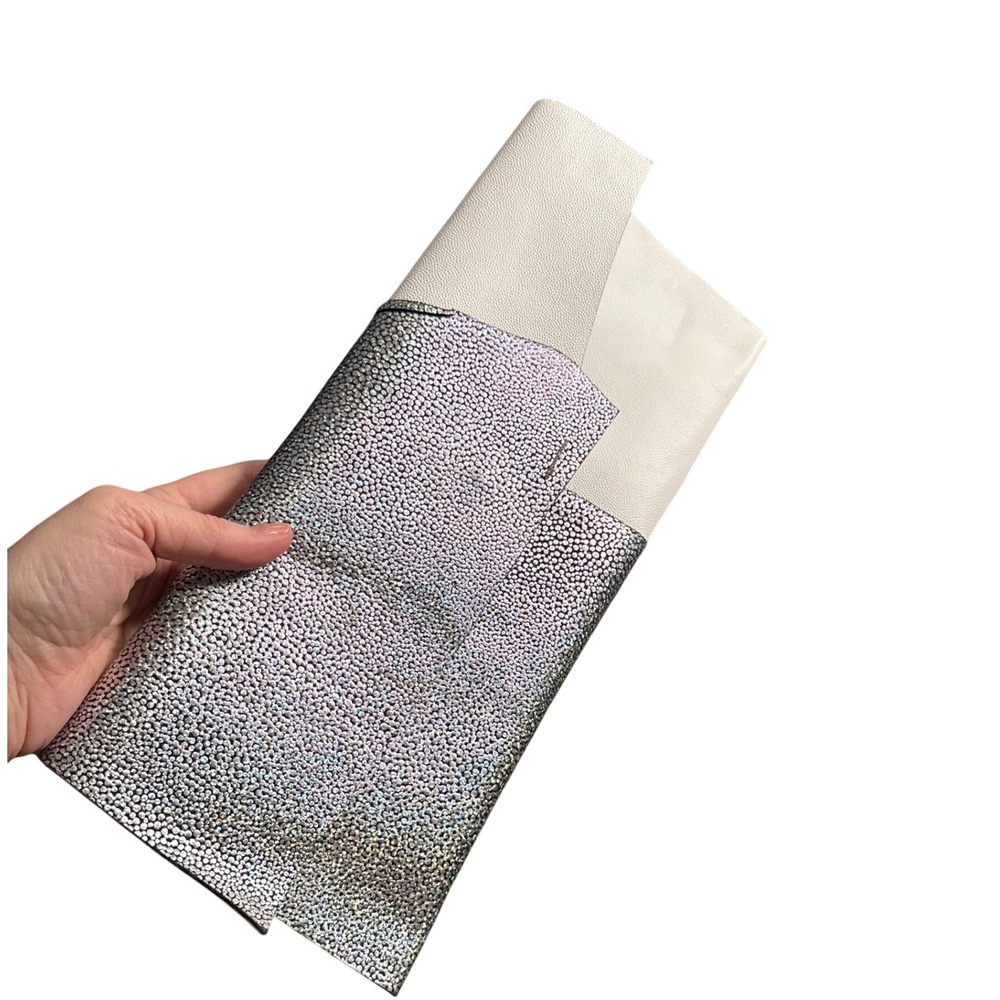 Handmade Vintage Iridescent Silver Cream Oversized Envelope Clutch Bag 6x14